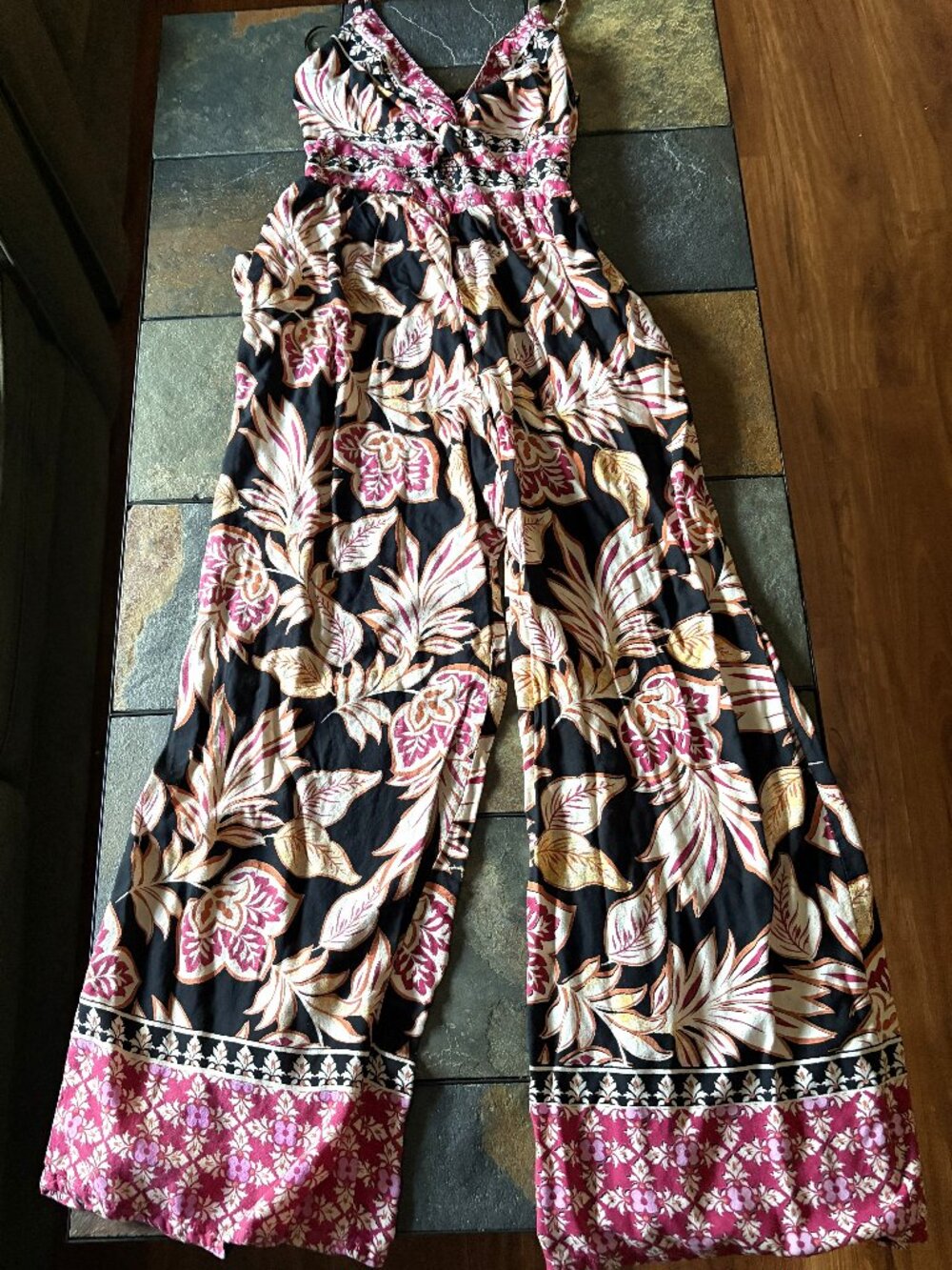 Angie Boho floral wide leg jumpsuit size M